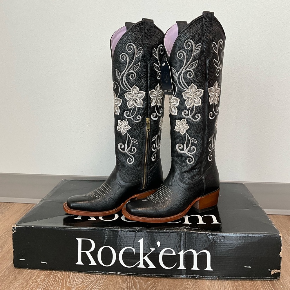 NWT Rock’em Leilani Rodeo Flower Square Toe Tall Cowboyboot